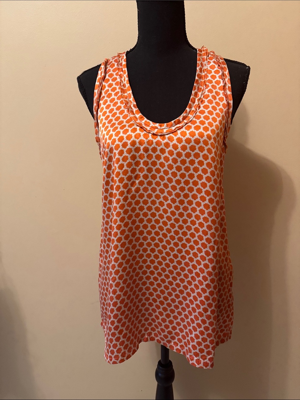 Joie 100% silk Orange & White Geometric Scoop Neck Tank
